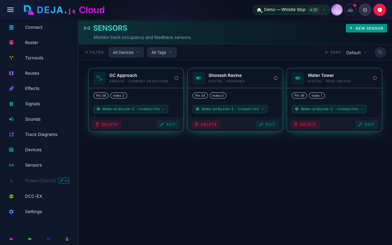 Sensors list with real-time state
